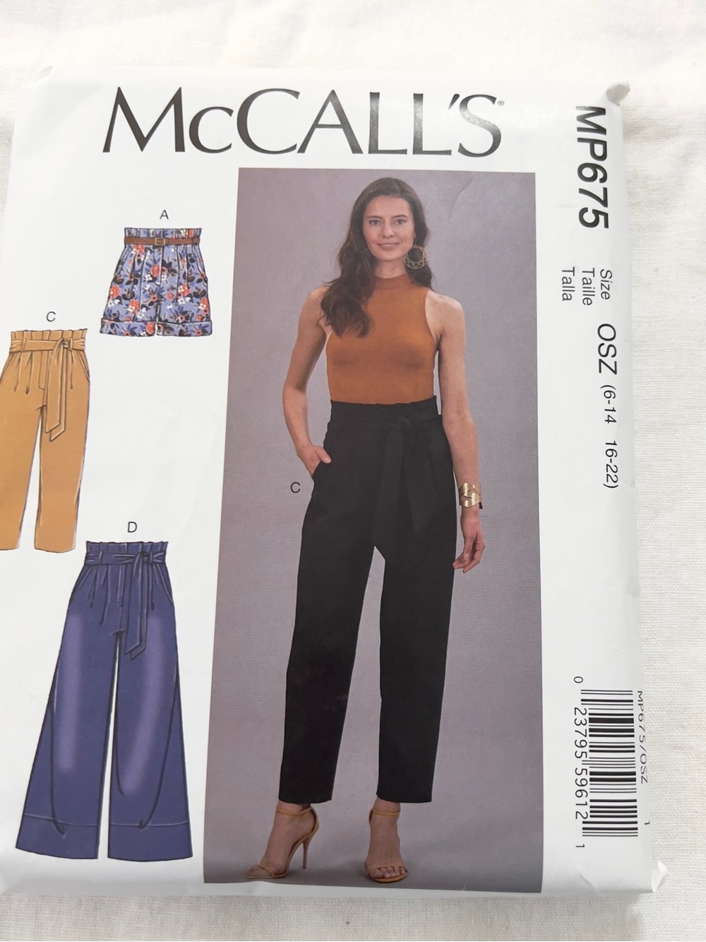 McCall’s MP675 Sewing Pattern Paperbag Waist Pants Shorts Sizes 6-22